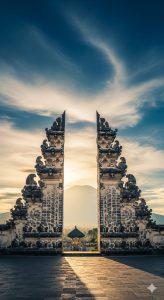 gate of heaven bali temple view with mount agung